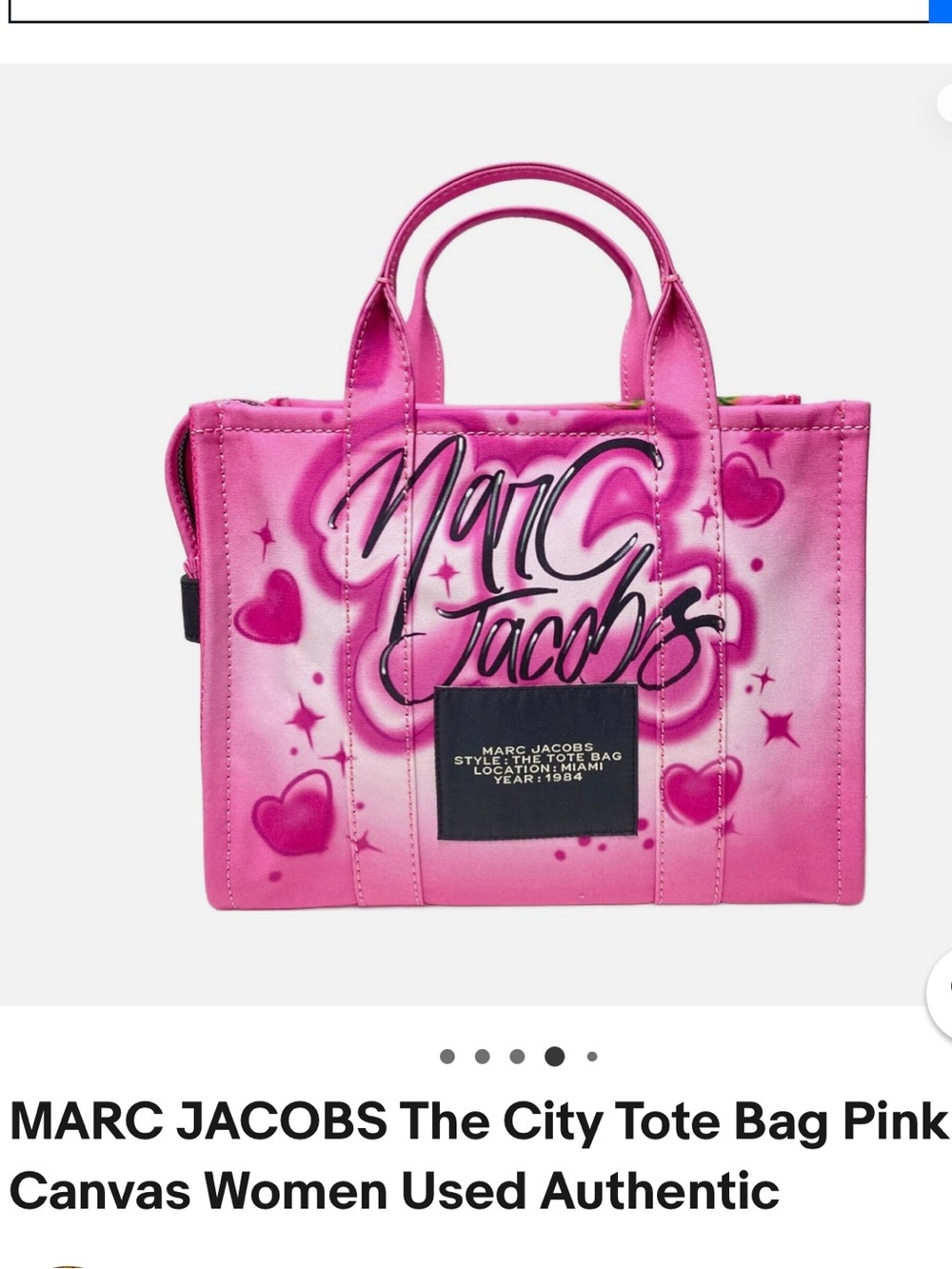 Marc Jacobs Pink Graphic City Tote with Black Strap - Picture 5 of 10